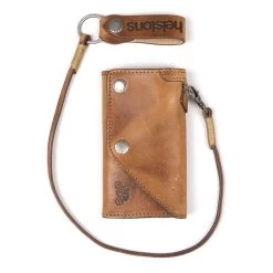 Helstons OLD Leather Wallet With Lanyard - Tan